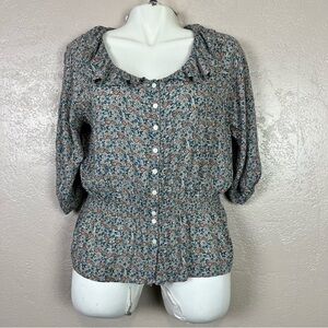 LOWRYS FARM Womans M 3/4‎ Sleeve TOP BLOUSE Multicolor Floral